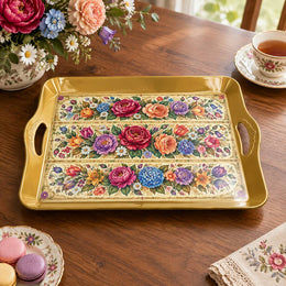 Daily Decorative Serving Tray – Cream Tapestry Banded Florals - MintiHome