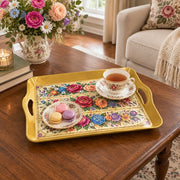Daily Decorative Serving Tray – Cream Tapestry Banded Florals - MintiHome