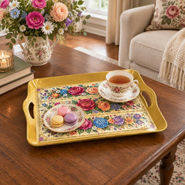 Daily Decorative Serving Tray – Cream Tapestry Banded Florals - MintiHome
