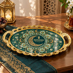 Ramadan Decorative Serving Tray – Teal Crescent Medallion Oval - MintiHome