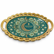 Ramadan Decorative Serving Tray – Teal Crescent Medallion Oval - MintiHome