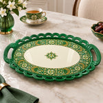 Ramadan Decorative Serving Tray – Teal Crescent Border Oval - MintiHome