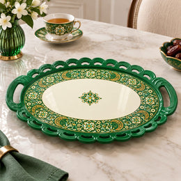 Ramadan Decorative Serving Tray – Teal Crescent Border Oval - MintiHome