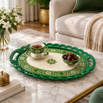 Ramadan Decorative Serving Tray – Teal Crescent Border Oval - MintiHome