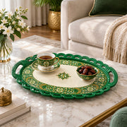 Ramadan Decorative Serving Tray – Teal Crescent Border Oval - MintiHome