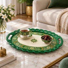 Ramadan Decorative Serving Tray – Teal Crescent Border Oval - MintiHome