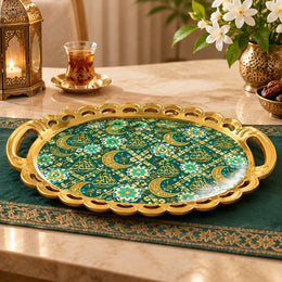 Ramadan Decorative Serving Tray – Teal Crescent Diagonal Flow - MintiHome