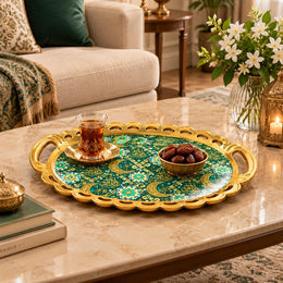 Ramadan Decorative Serving Tray – Teal Crescent Diagonal Flow - MintiHome