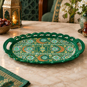Ramadan Decorative Serving Tray – Teal Banded Crescent Panels - MintiHome