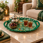 Ramadan Decorative Serving Tray – Teal Banded Crescent Panels - MintiHome
