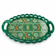 Ramadan Decorative Serving Tray – Teal Banded Crescent Panels - MintiHome