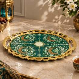 Ramadan Decorative Serving Tray – Teal Crescent Corner Symmetry - MintiHome