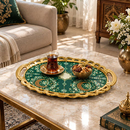 Ramadan Decorative Serving Tray – Teal Crescent Corner Symmetry - MintiHome
