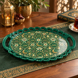 Ramadan Decorative Serving Tray – Teal Crescent Seamless Repeat - MintiHome