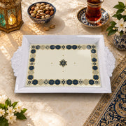 Ramadan Decorative Serving Tray – Cream Hexagon Tile Border - MintiHome