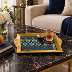Ramadan Decorative Serving Tray – Gold Banded Hexagon Panels - MintiHome