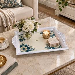 Ramadan Decorative Serving Tray – Cream Hexagon Corner Symmetry - MintiHome