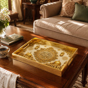 Islamic Calligraphy Glass Serving Tray – Mosque Domes glass serving tray shown in a second styled room scene.