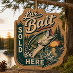 Live Bait Sold Here MDF Wood Hanging Wall Decor – Lake hanging wall decor with printed artwork and cut silhouette.