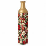 Christmas Ornament Metal Flower Vase – Poinsettia Bell Pattern decorative metal vase shown in a product view.