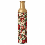Christmas Ornament Metal Flower Vase – Poinsettia Bell Pattern decorative metal vase shown in a product view.