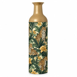 Jungle Leopard Metal Flower Vase – Tropical Palm Leaves - MintiHome