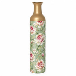 Vintage Peony Metal Flower Vase – Sage Green Blush Blooms decorative metal vase shown in a product view.