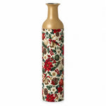 Christmas Gold Bell Metal Flower Vase – Poinsettia Berry decorative metal vase shown in a product view.
