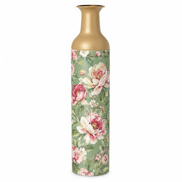 Vintage Peony Metal Flower Vase – Cream Rose Peony Spray decorative metal vase shown in a product view.