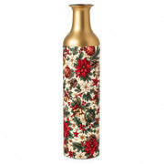 Christmas Poinsettia Metal Flower Vase – Gold Star Bell decorative metal vase shown in a product view.