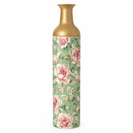 Vintage Peony Metal Flower Vase – Watercolor Peony Garden decorative metal vase shown in a product view.