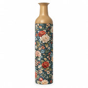 Amber Scroll Metal Flower Vase – Navy Terracotta Peony Chintz decorative metal vase shown in a product view.