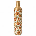 Iznik Blue Metal Flower Vase – Cream Rust Blossom Vine decorative metal vase shown in a product view.