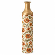 Iznik Blue Metal Flower Vase – Cream Rust Blossom Vine decorative metal vase shown in a product view.