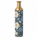 Blush Bloom Metal Flower Vase – Navy Cream Peony Blossom decorative metal vase shown in a product view.