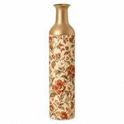 Slate Foliage Metal Flower Vase – Terracotta Peony Rosebud decorative metal vase shown in a product view.