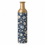 Gold Lattice Metal Flower Vase – Navy Lotus Chinoiserie Scroll decorative metal vase shown in a product view.