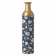 Gold Lattice Metal Flower Vase – Navy Lotus Chinoiserie Scroll decorative metal vase shown in a product view.