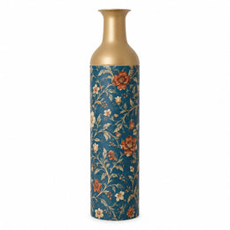 Vintage Medallion Metal Flower Vase – Teal Rust Bloom Vine decorative metal vase shown in a product view.