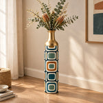 Terra Frames Metal Flower Vase – Navy Terra Rectangle decorative metal vase shown in a styled room scene.
