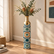 Terra Frames Metal Flower Vase – Navy Terra Rectangle decorative metal vase shown in a styled room scene.