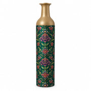 Gold Diamond Metal Flower Vase – Emerald Persian Lotus Vine decorative metal vase shown in a product view.
