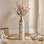 Blush Bloom Metal Flower Vase – Cream Meadow Wildflower Sprig decorative metal vase shown in a styled room scene.