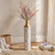 Blush Bloom Metal Flower Vase – Cream Meadow Wildflower Sprig decorative metal vase shown in a styled room scene.