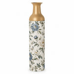 Slate Foliage Metal Flower Vase – Parchment Peony Butterfly decorative metal vase shown in a product view.