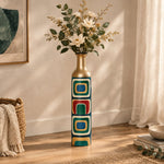 Terra Frames Metal Flower Vase – Navy Brick Frame Print decorative metal vase shown in a styled room scene.