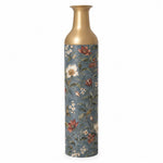 Vintage Medallion Metal Flower Vase – Dusty Blue Terracotta Bloom decorative metal vase shown in a product view.