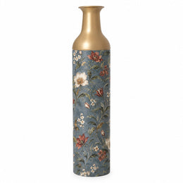 Vintage Medallion Metal Flower Vase – Dusty Blue Terracotta Bloom decorative metal vase shown in a product view.