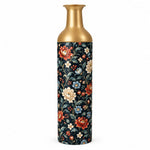 Iznik Blue Metal Flower Vase – Navy Rust Dusty Blue Bloom decorative metal vase shown in a product view.