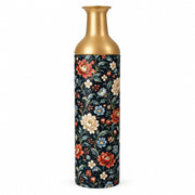 Iznik Blue Metal Flower Vase – Navy Rust Dusty Blue Bloom decorative metal vase shown in a product view.